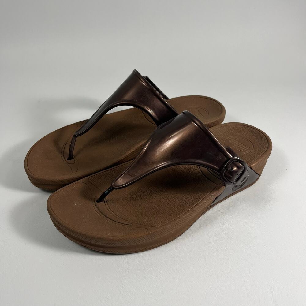 Fitflop Lulu Leather Toe Post Sandals Sz 7 Bronze Summer Vacation Comfort Casual